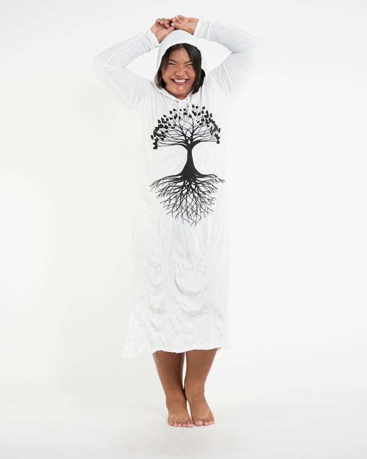 Womens Tree of Life Long Hoodie Dress in White L/XL