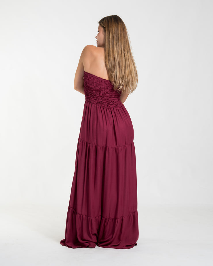 Solid Color Smocked Maxi Dress in Red Solid Color Smocked Maxi Dress in Red