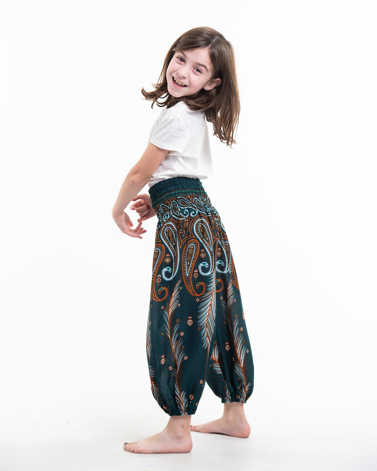 Kids Paisley Feathers Harem  Pants in Green