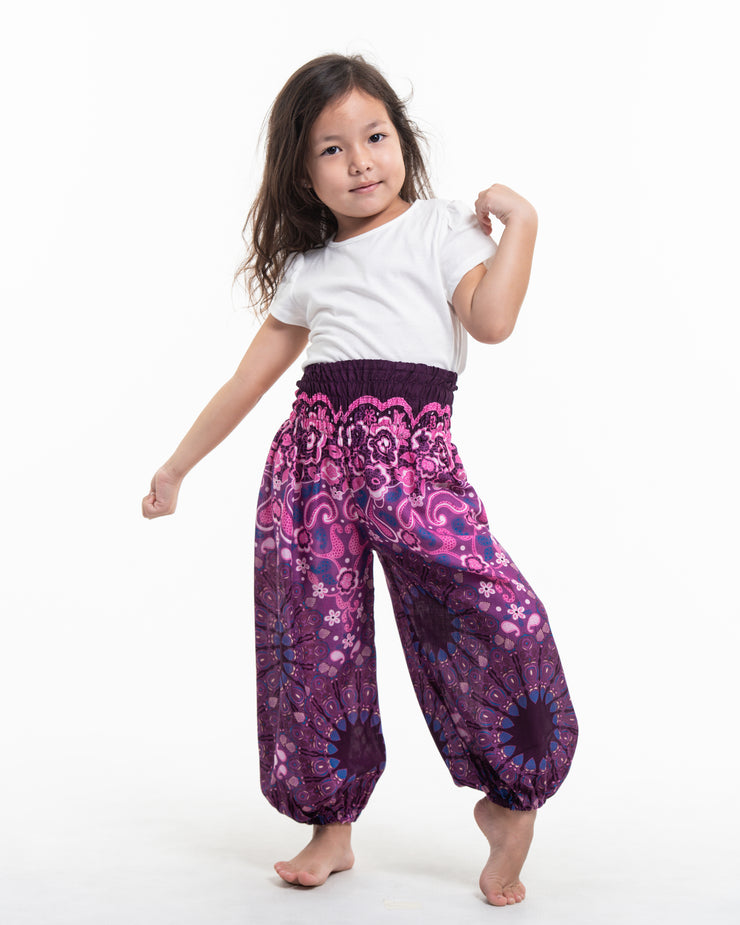 Kids Paisley Mandalas Harem Pants in Purple