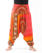 Unisex Plus Size Tribal Chakras Drop Crotch Jumpsuit Harem Pants in Orange