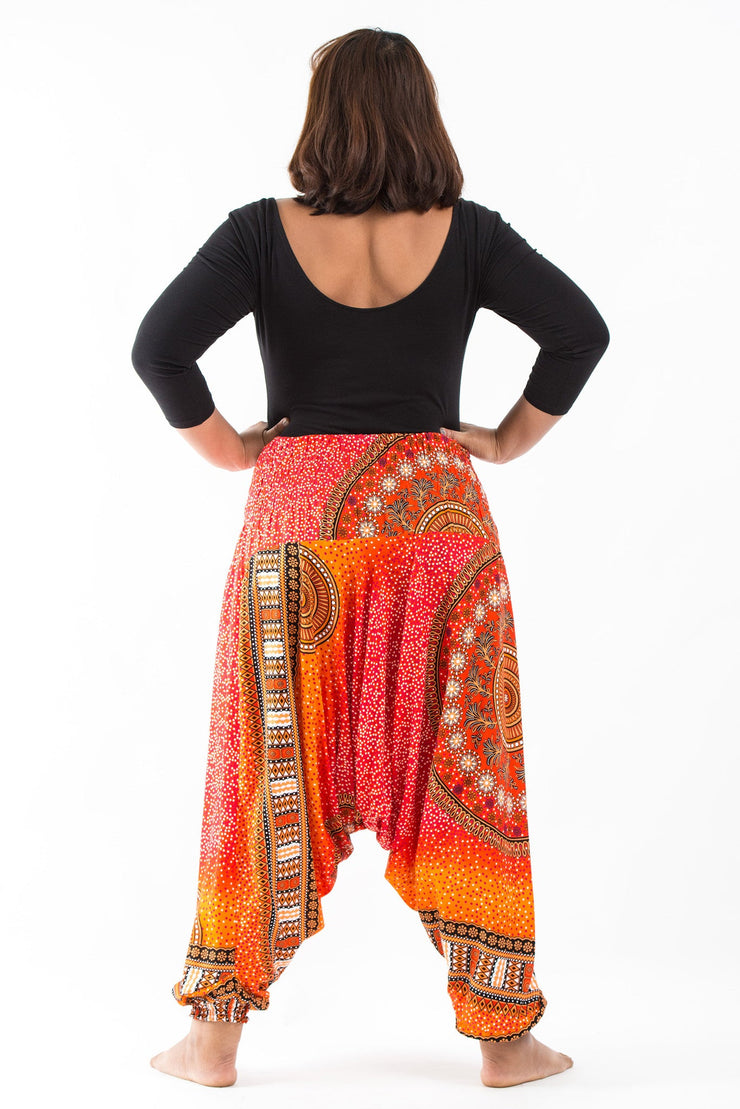 Unisex Plus Size Tribal Chakras Drop Crotch Jumpsuit Harem Pants in Orange