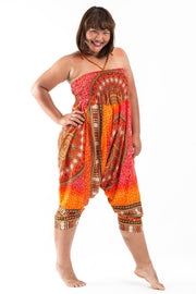 Unisex Plus Size Tribal Chakras Drop Crotch Jumpsuit Harem Pants in Orange
