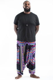Unisex Plus Size Dashiki Prints Drop Crotch Jumpsuit Harem Pants in Black