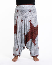 Unisex Plus Size Marble Mandalas Drop Crotch Jumpsuit Harem Pants in Brown