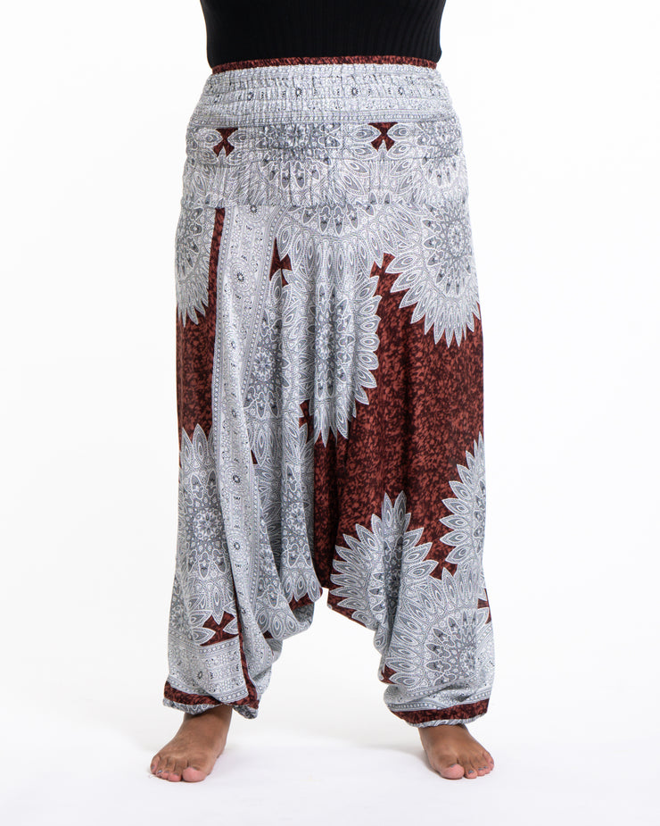 Unisex Plus Size Marble Mandalas Drop Crotch Jumpsuit Harem Pants in Brown