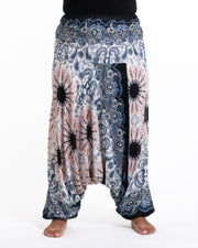 Unisex Plus Size Paisley Mandalas Drop Crotch Jumpsuit Harem Pants in Silver Gray