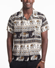 Tribal Elephant Short Sleeve Button Shirt in Black