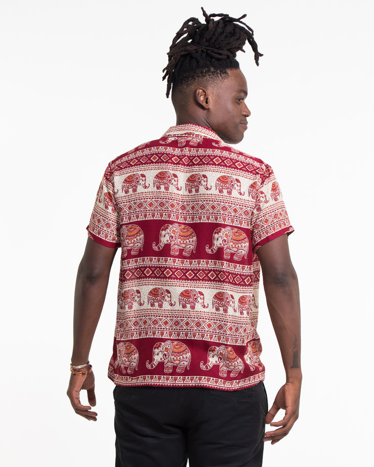 Tribal Elephant Short Sleeve Button Shirt in Red