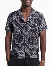 Patchwork Paisley Short Sleeve Button Shirt in Black
