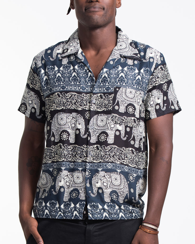 Divine Elephant Short Sleeve Button Shirt in Navy