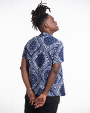 Patchwork Paisley Short Sleeve Button Shirt in Navy