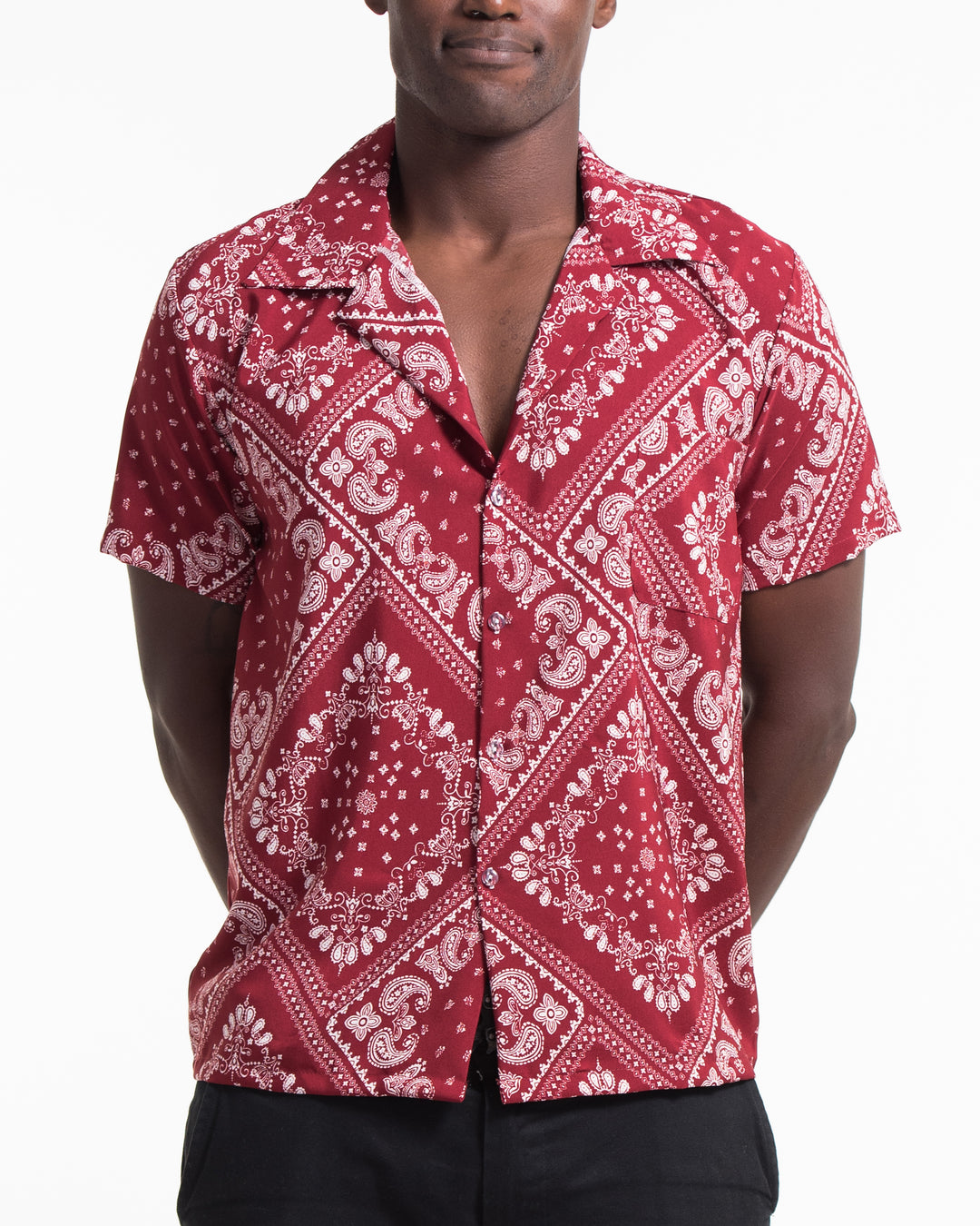 open lace back dress Hisdern Men's Red Paisley Splicing Dress Shirt for Office Wear L main image 0