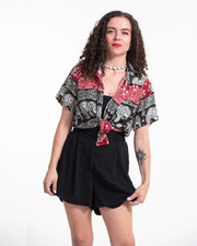 Divine Elephant Short Sleeve Button Shirt in Red