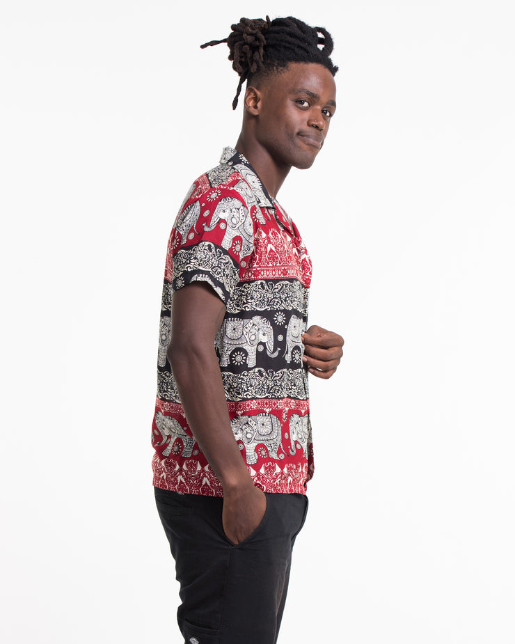 Divine Elephant Short Sleeve Button Shirt in Red