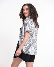 Patchwork Paisley Short Sleeve Button Shirt in White