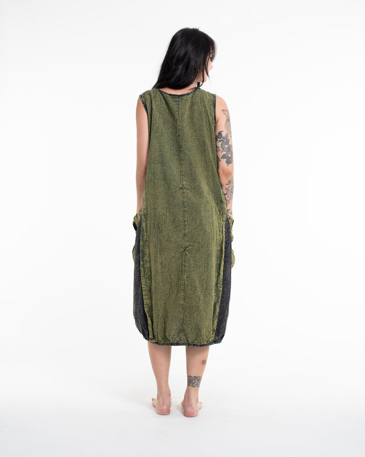 Colorblock Stonewash Tank Dress in Green