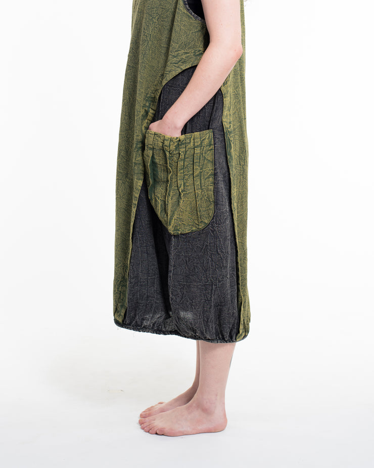 Colorblock Stonewash Tank Dress in Green