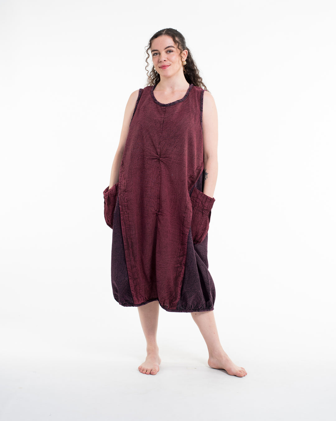 Colorblock Stonewash Tank Dress in Maroon – Sure Design