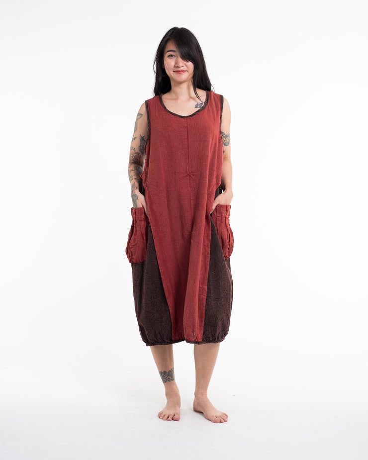 Colorblock Stonewash Tank Dress in Red