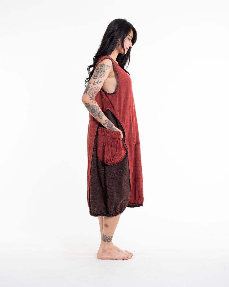 Colorblock Stonewash Tank Dress in Red