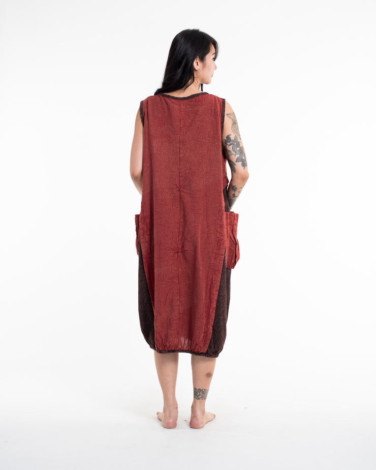 Colorblock Stonewash Tank Dress in Red