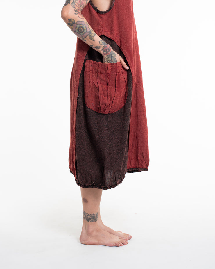 Colorblock Stonewash Tank Dress in Red