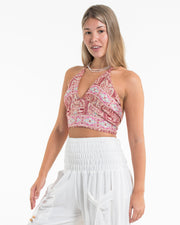 Paisley Halter Crop Top in Saffron Red