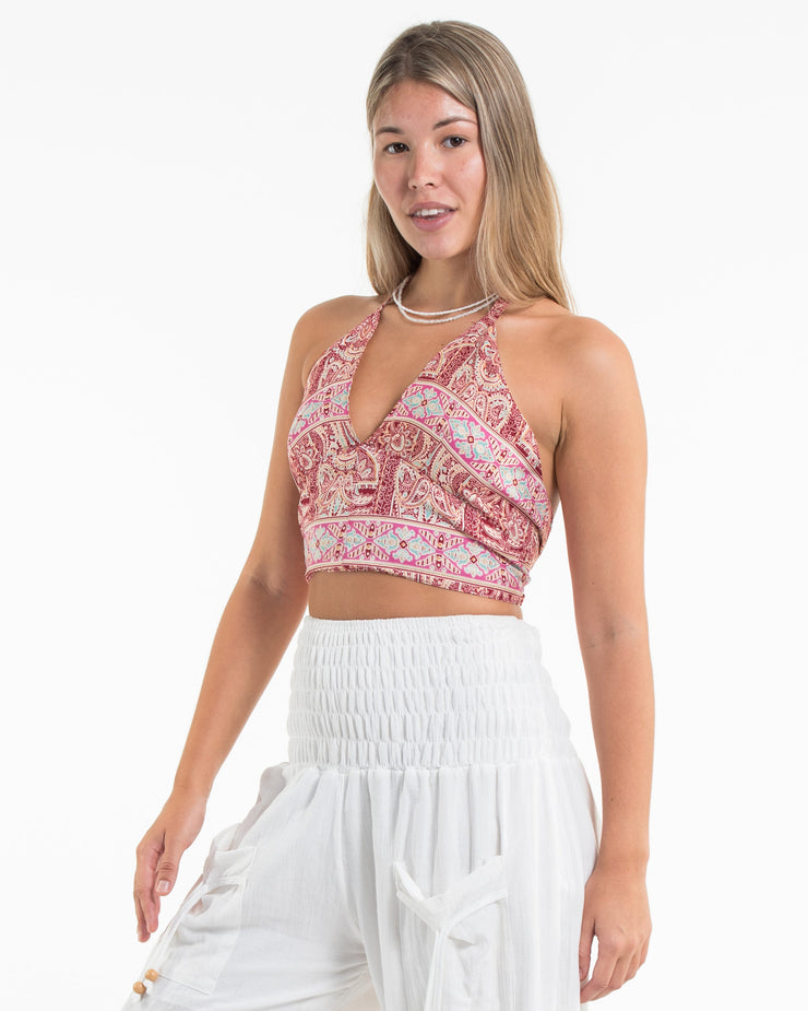 Paisley Halter Crop Top in Saffron Red