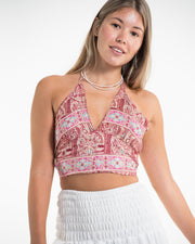 Paisley Halter Crop Top in Saffron Red