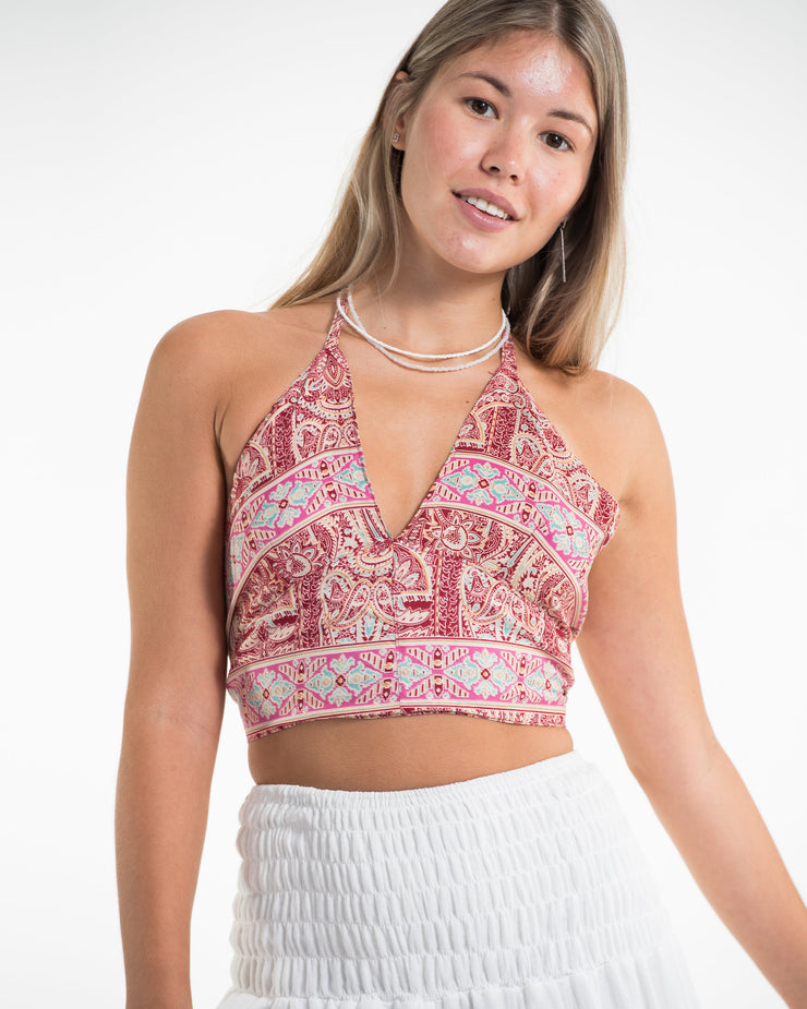 Paisley Halter Crop Top in Saffron Red