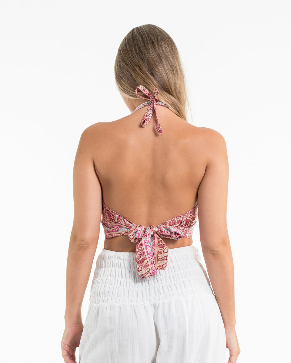 Paisley Halter Crop Top in Saffron Red – Sure Design