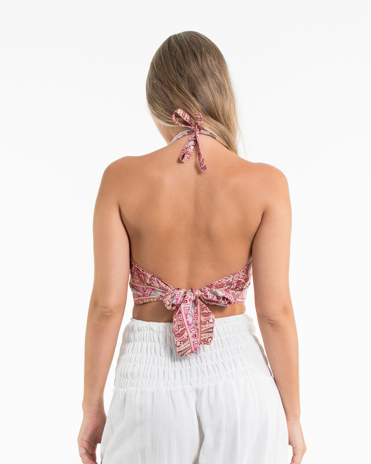 Paisley Halter Crop Top in Saffron Red