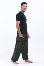 Unisex Solid Color Harem Pants in Green