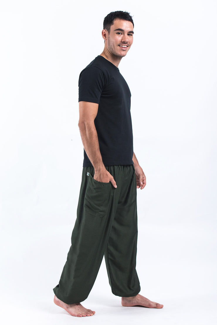 Unisex Solid Color Harem Pants in Green