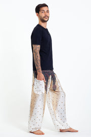 Unisex Peacock Feathers Harem Pants in White