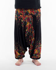 Unisex Plus Size Floral Drop Crotch Jumpsuit Harem Pants in Black