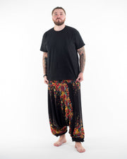 Unisex Plus Size Floral Drop Crotch Jumpsuit Harem Pants in Black