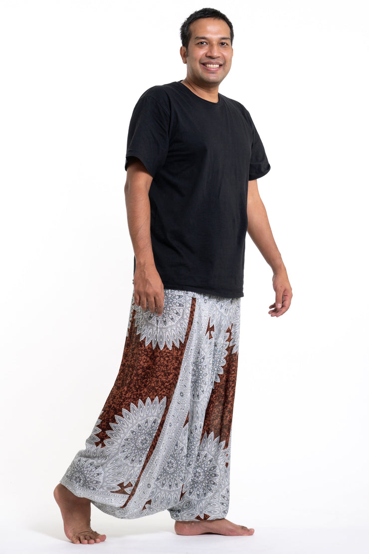 Unisex Plus Size Marble Mandalas Drop Crotch Jumpsuit Harem Pants in Brown