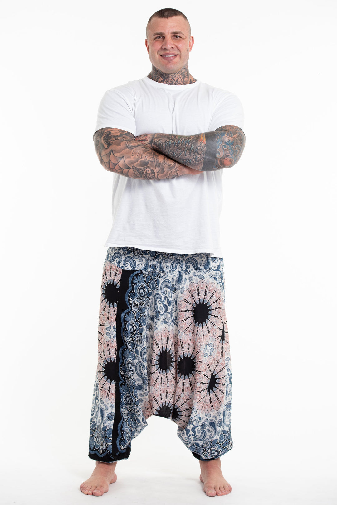 IKUMI×MADARANINGEN BizarreLOGOSweatPants Unisex Plus Size Paisley Mandalas Drop Crotch Jumpsuit Harem Pants