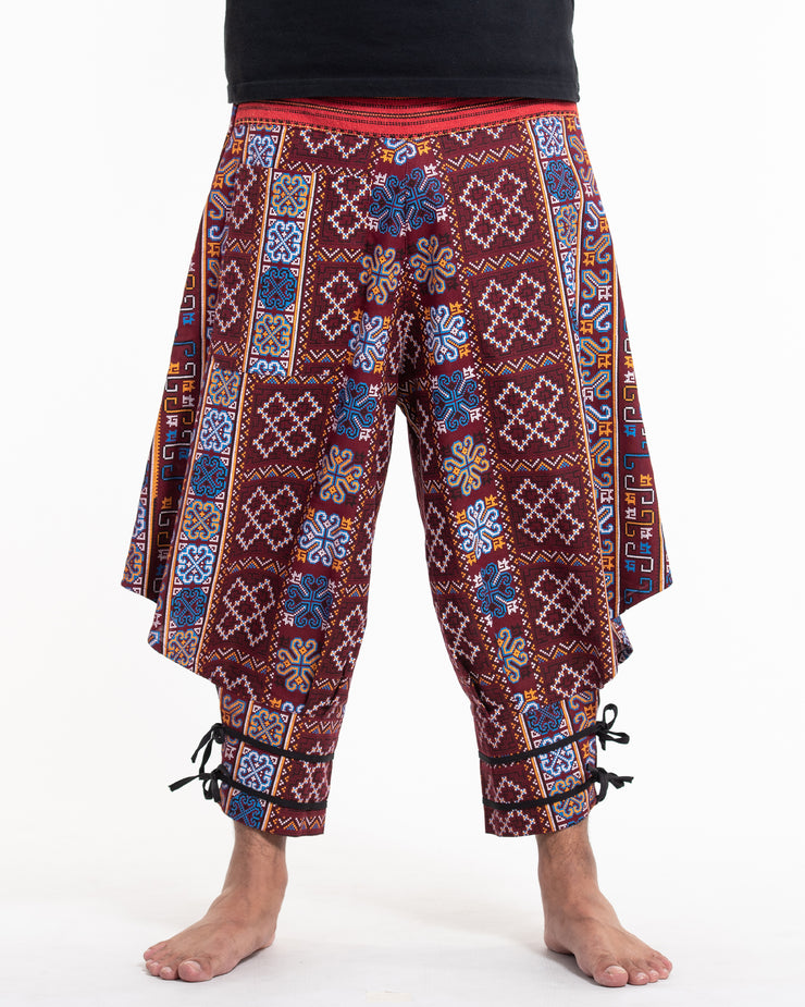 Clovers Thai Hill Tribe Fabric Harem Pants with Ankle Straps in Burgundy
