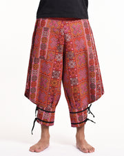 Clovers Thai Hill Tribe Fabric Harem Pants with Ankle Straps in Red