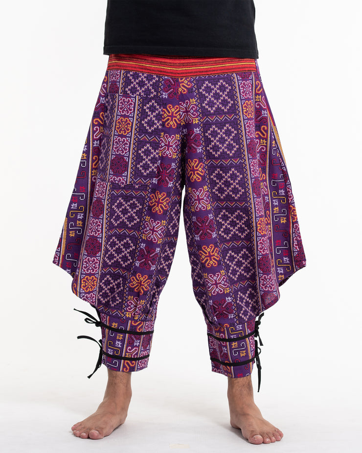 Clovers Thai Hill Tribe Fabric Harem Pants with Ankle Straps in Violet