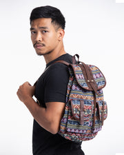 Tribal Woven Fabric with Faux Leather Backpack 03