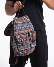 Tribal Woven Fabric with Faux Leather Backpack 03