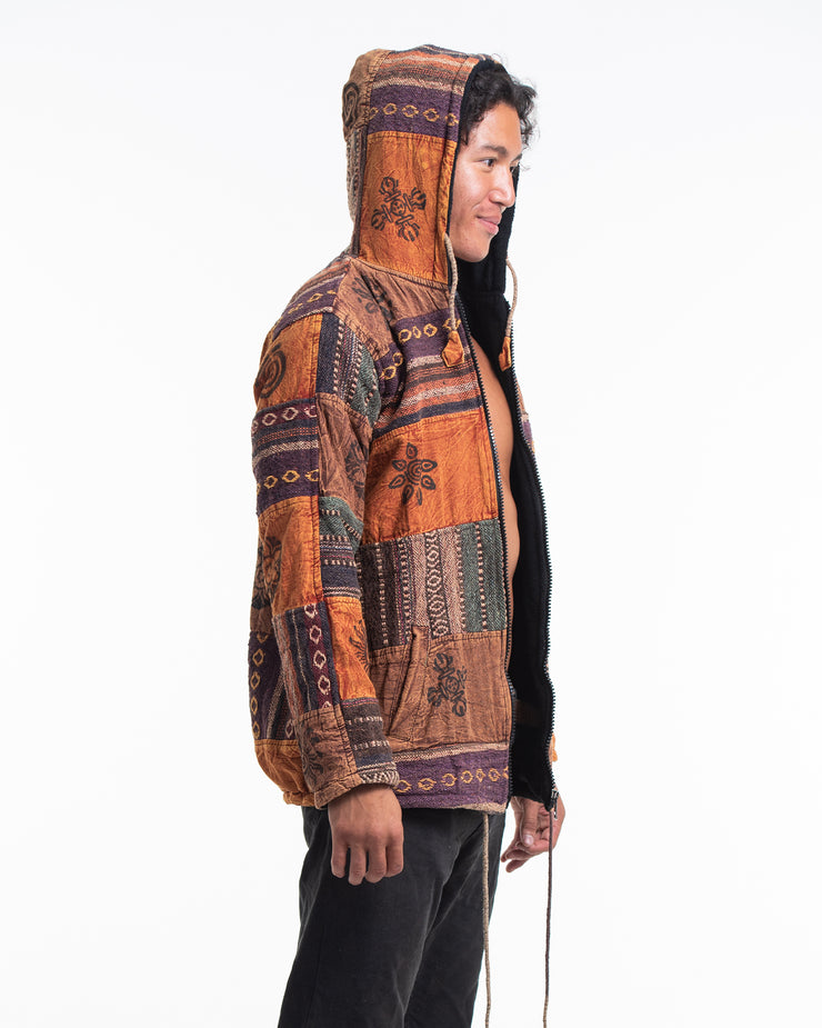 Patchwork Stone Washed Cotton Jacket in Brown 01