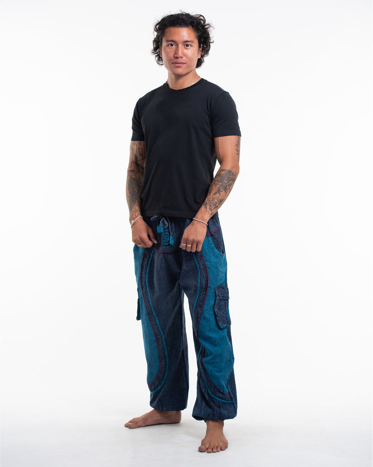 Unisex Patchwork Stone Washed Cargo Cotton Pants in Navy 03