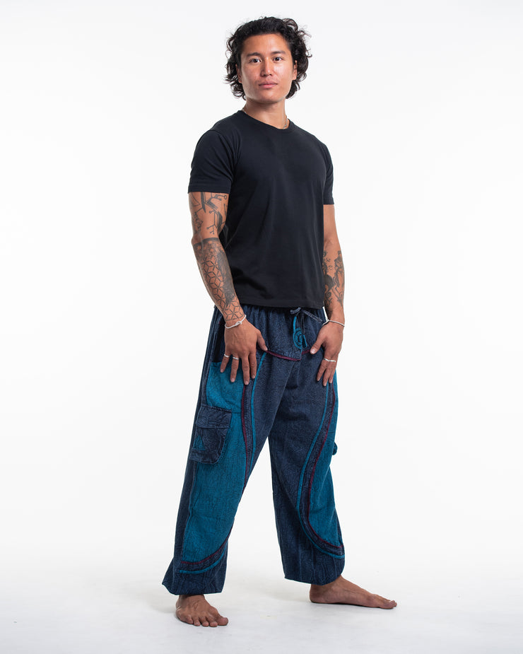 Unisex Patchwork Stone Washed Cargo Cotton Pants in Navy 03