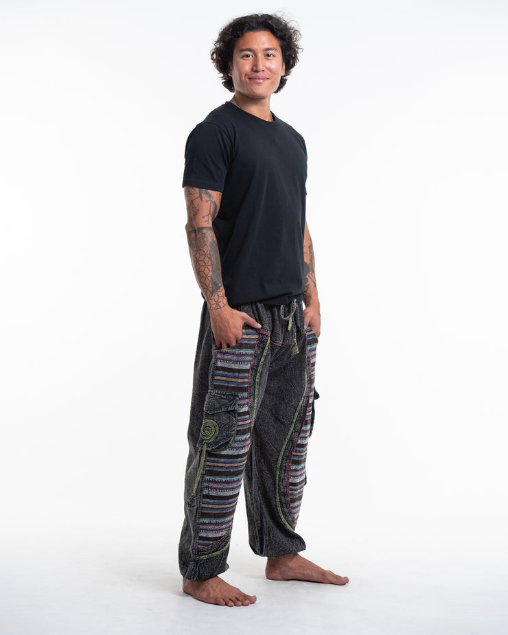 Unisex Patchwork Stone Washed Cargo Cotton Pants in Black 07
