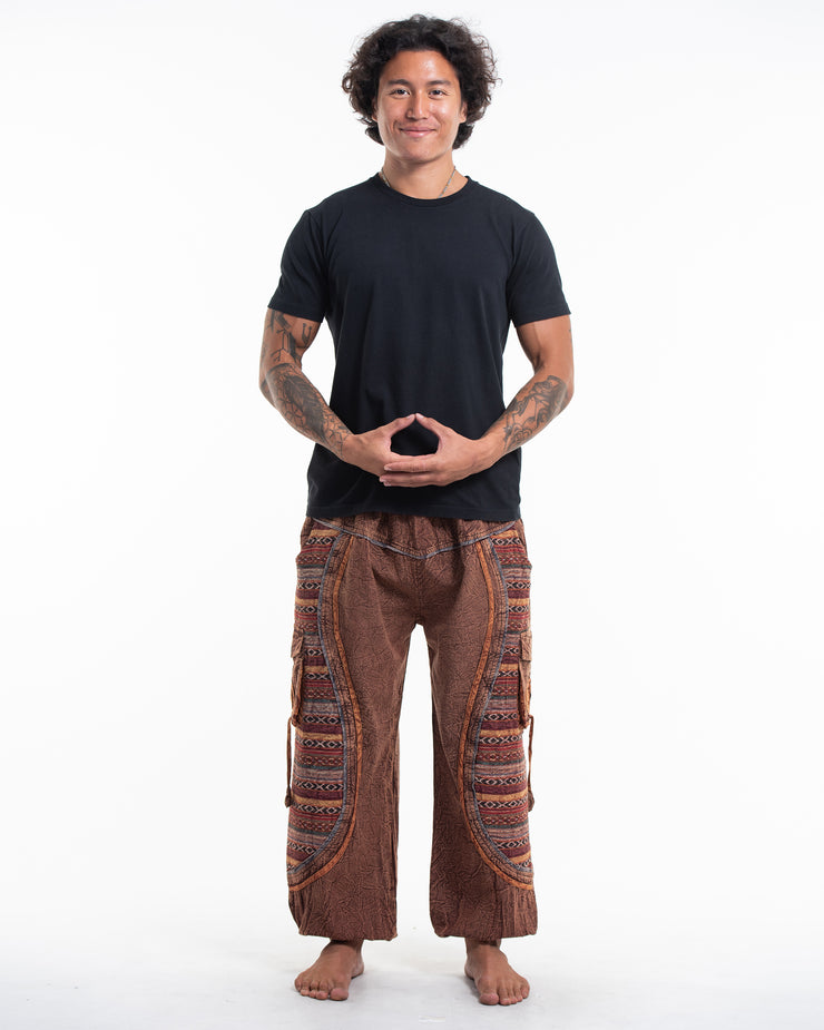 Unisex Patchwork Stone Washed Cargo Cotton Pants in Brown 07